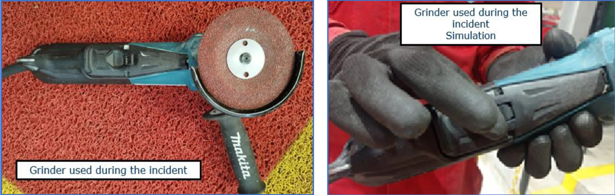Grinder used during the incident; Grinder used during the incident (simulation)