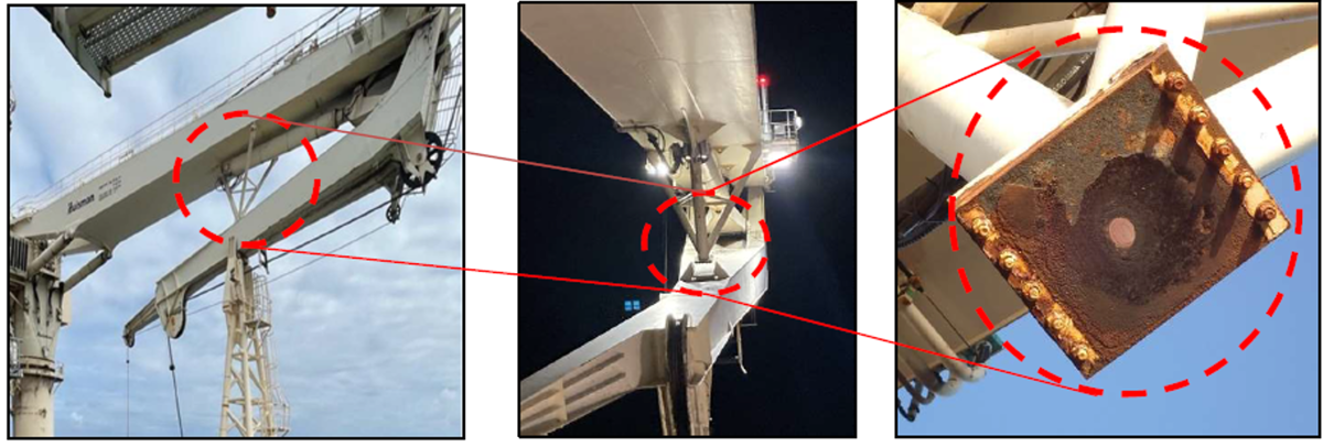 As the crane boom was slewing, the crane operator saw the boom stopper sliding down the knuckle boom  and then falling to the deck. The crane operator immediately sounded the crane horn. The boom stopper weighed  15.5kg and fell 35m. There were no personnel near where it dropped/landed.