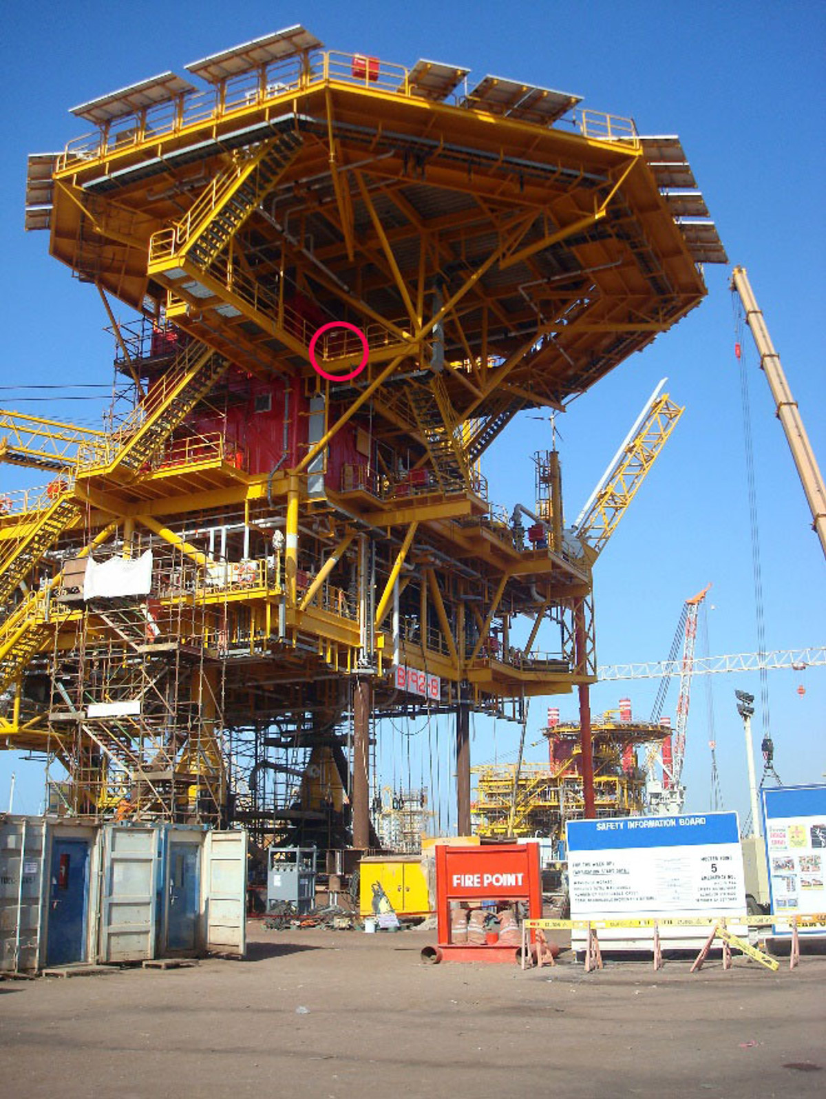 Site of incident – circle indicates where dropper was attached, 16m above ground