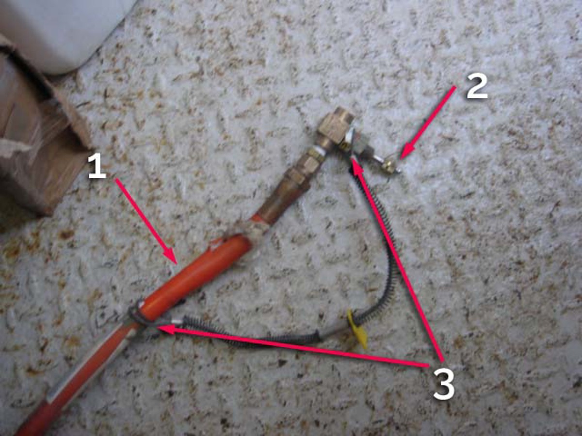 Ruptured hose with sheared fitting/valve attached – 1) Ruptured 5m long HP hose; 2) Stem of isolation valve on charge point; 3) Whip check still in its anchoring positions