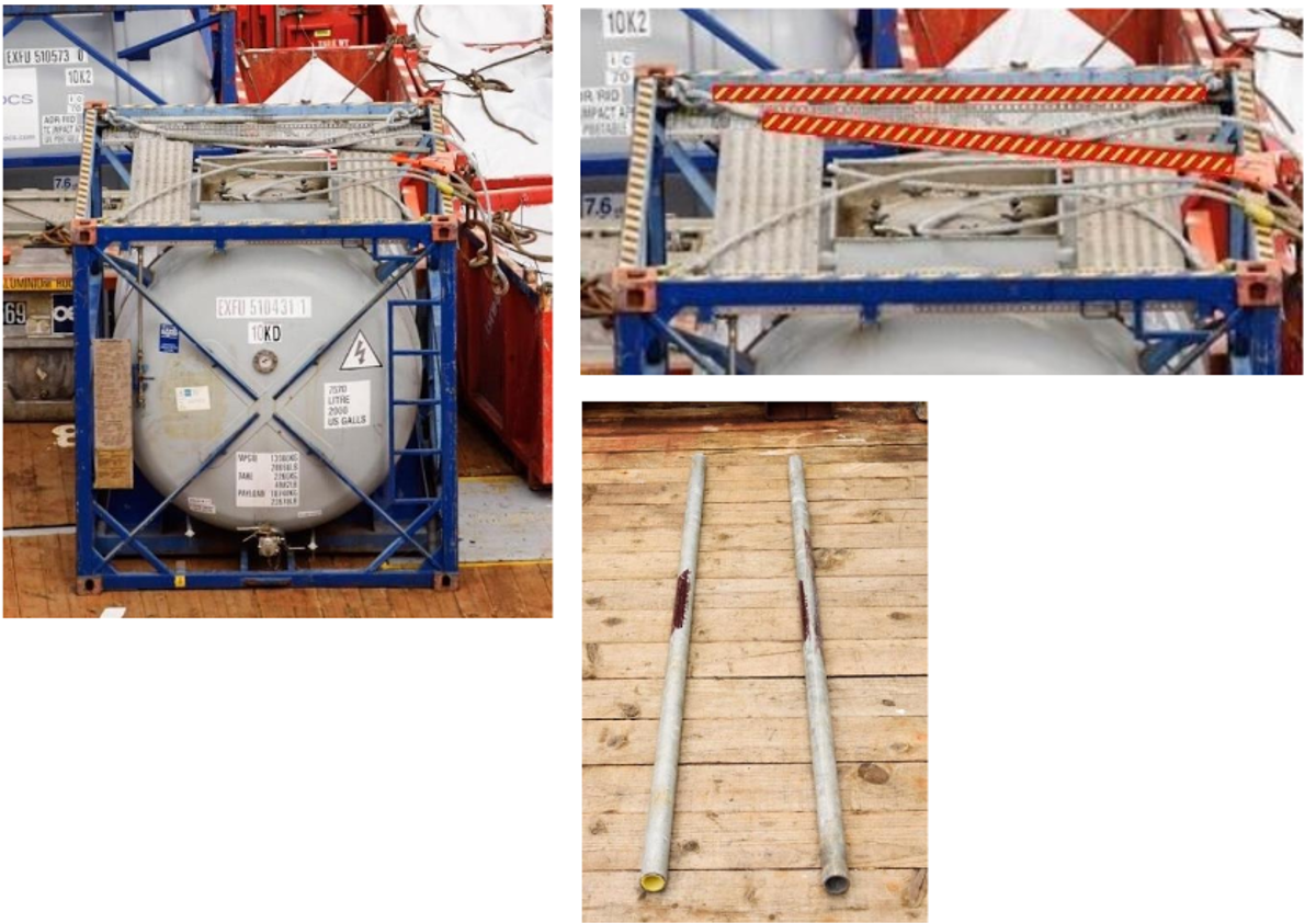 IMCA SF 18/19: Near miss: Two dropped objects (MSF) Image 6 the vessel deck crew identified two scaffolding poles approximately 1.9 m in length and weighing 10 kg each