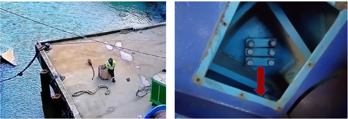 IMCA SF LTI – Struck when anchor wire end pulled free of drum clamps 1 Photo of mooring wire incident