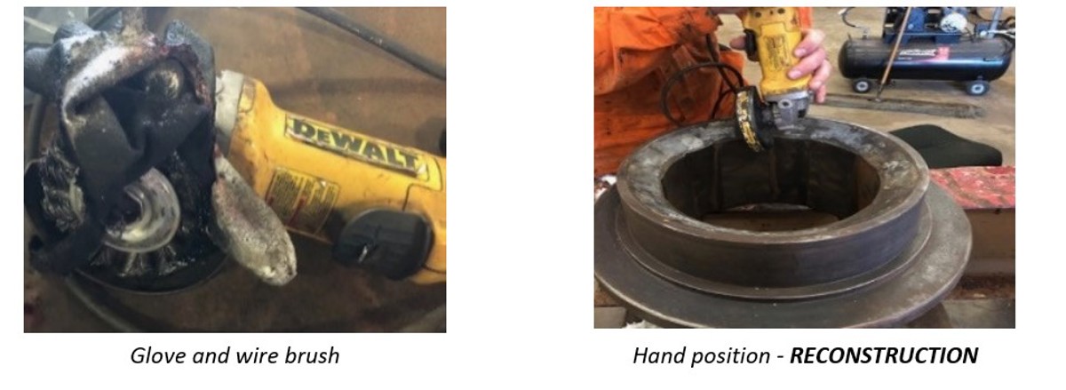 A worker was injured whilst cleaning equipment using a portable handheld angle grinder fitted with a wire brush