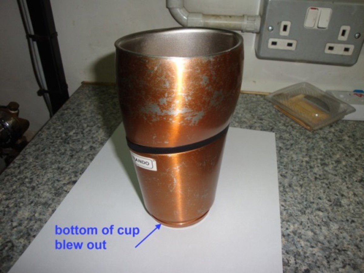 Thermos cup after explosion – bottom of cup blew out