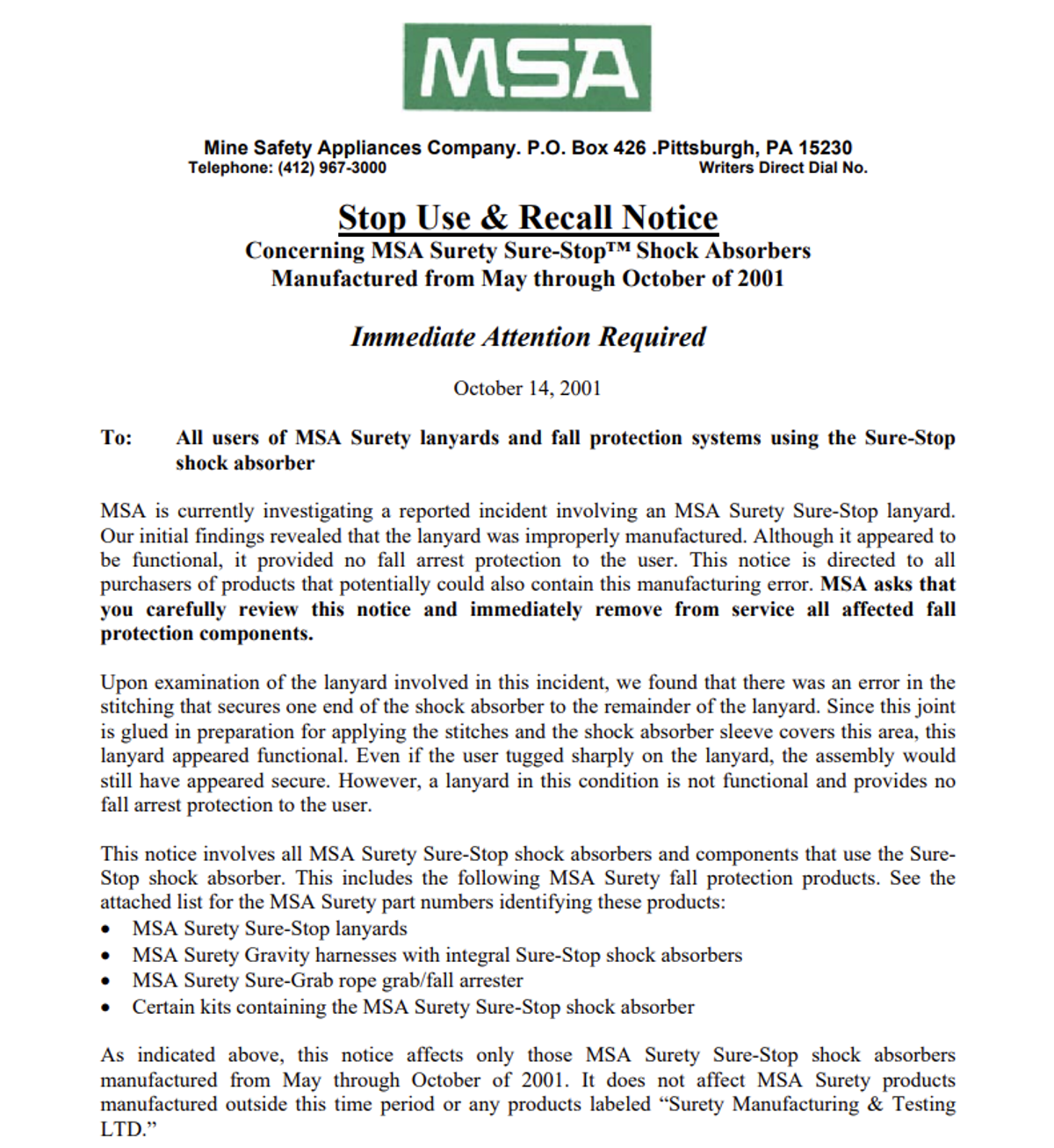 Sf 1301 Msa Surety Sure Stop Shock Absorbers 1 (1)