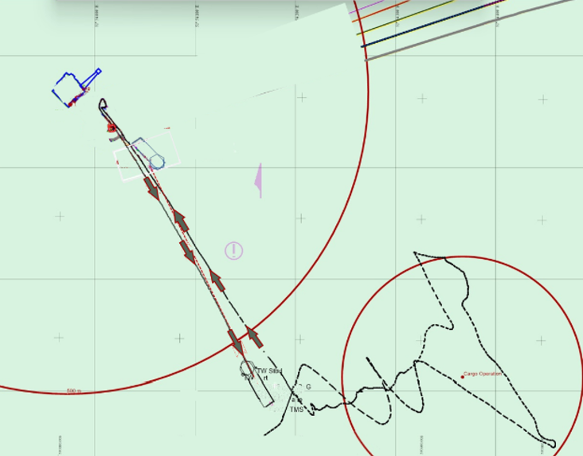 IMCA SF 11/24 Vessel collided with platform 1 Vessel track and the 2 circles plotted on the survey screen