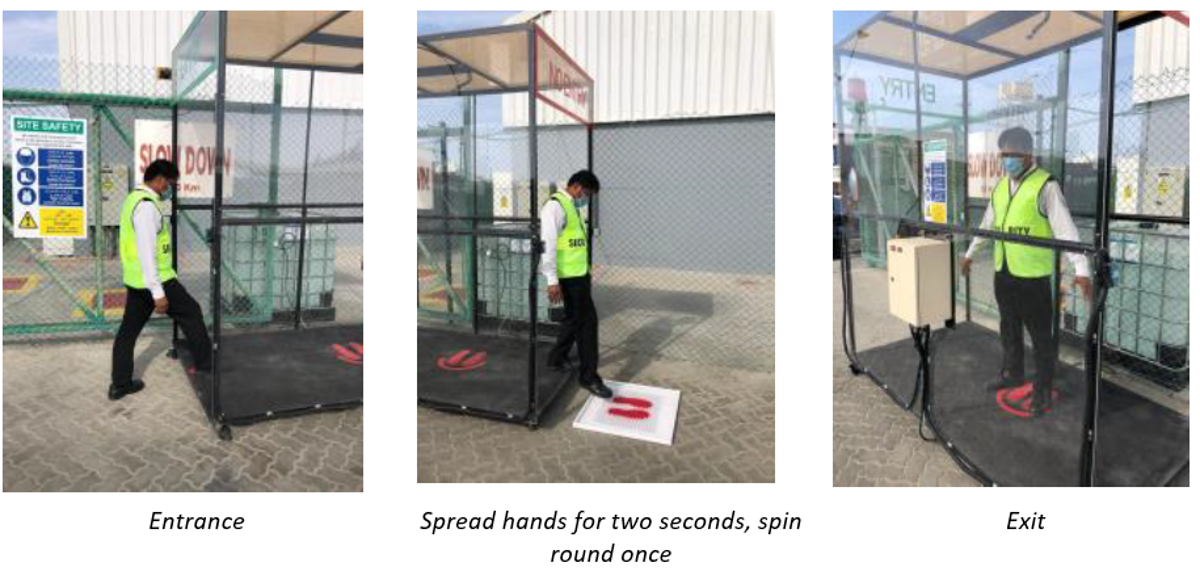 IMCA SF 15/20: Positive observation: installation of disinfection tunnels 1 1 (1) One of our Members has installed a disinfecting tunnel providing an additional control measure in the fight against the spread of COVID-19 and other diseases.