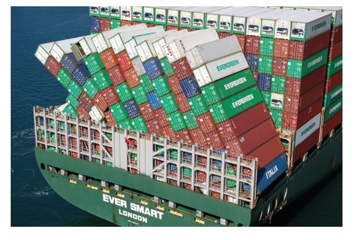42 freight containers were lost overboard the container ship during a storm