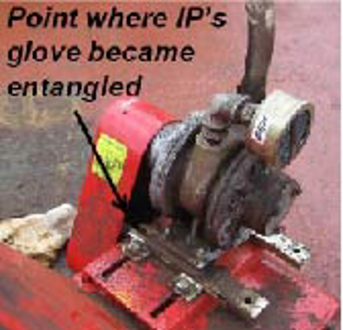 Deck scaling machine showing where person’s glove was caught