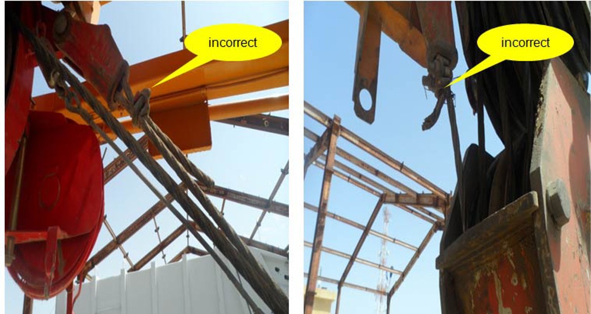 IMCA SF Crane wire rope grip incorrectly fitted 2 Incorrect fitting of wire rope grips