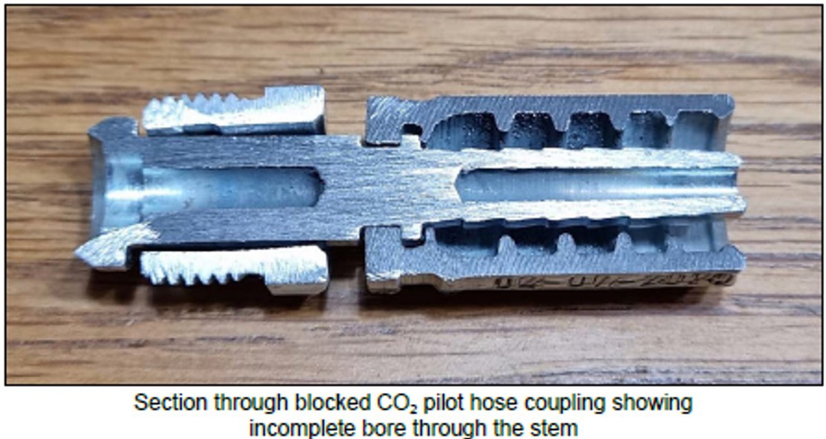 Section through blocked CO2 pilot hose