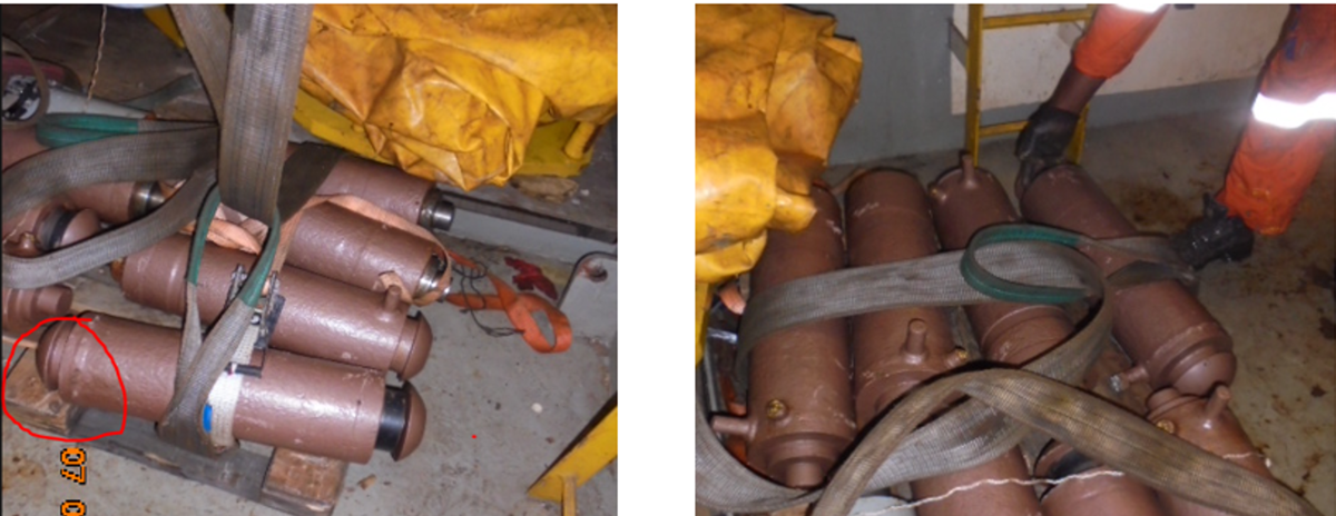 With a vessel alongside, crew were using the vessel crane to move a pallet of cylinders  (part of the vessel’s hydraulic system) from one deck to another. This was in preparation  for departure from port. The Second Engineer passed by and decided to assist the crew in  positioning the pallet. When the pallet was moved into place, the engineer got one of his hands trapped below one  of the cylinders, and the middle finger of his right hand was pinched and injured