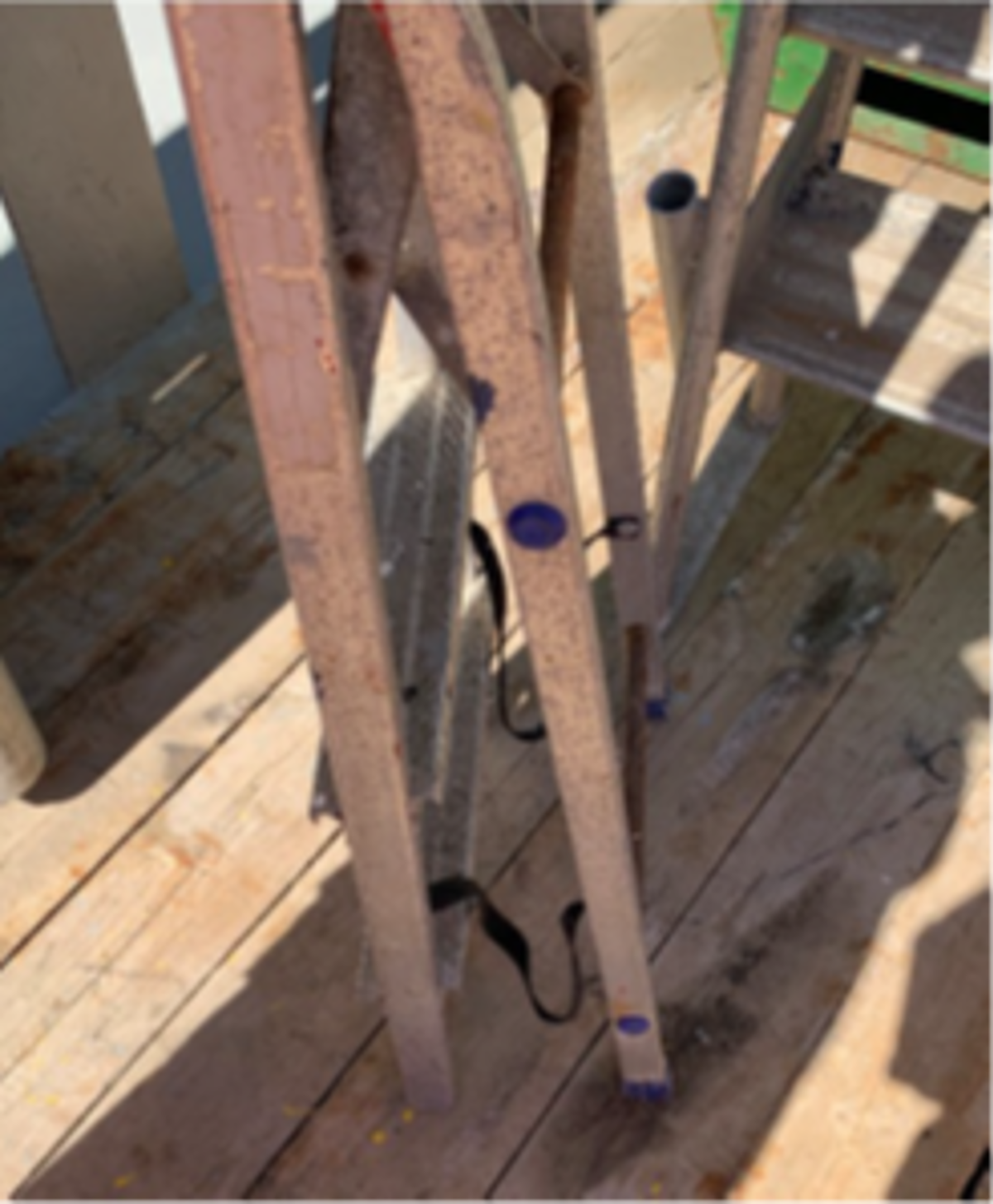 IMCA SF 03/20 Poor condition of on-board equipment A damaged ladder was observed as in use on the vessel deck during vessel walk around. Further inspection revealed another ladder in similar condition in regular use.