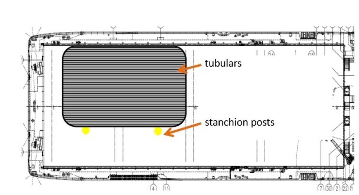 deck layout showing tubulars and stanchion posts